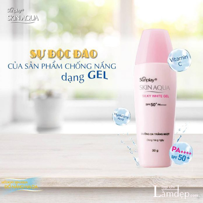 Kem chống nắng Skin Aqua màu hồng - Silky White Gel