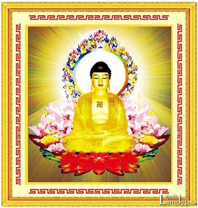Tranh thêu chữ thập Phật A Di Đà