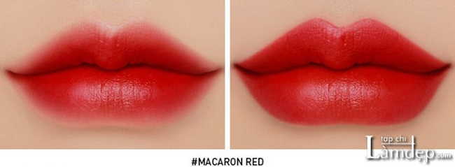Đánh son lòng môi và Full môi với son 3ce macaron red