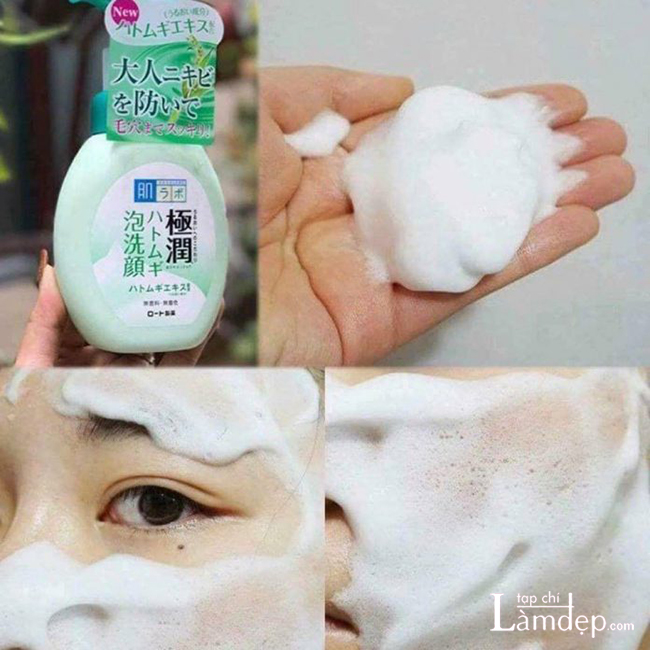 kết cấu sữa rửa mặt Hada Labo Gokujyun Hatomugi Bubble Face Wash