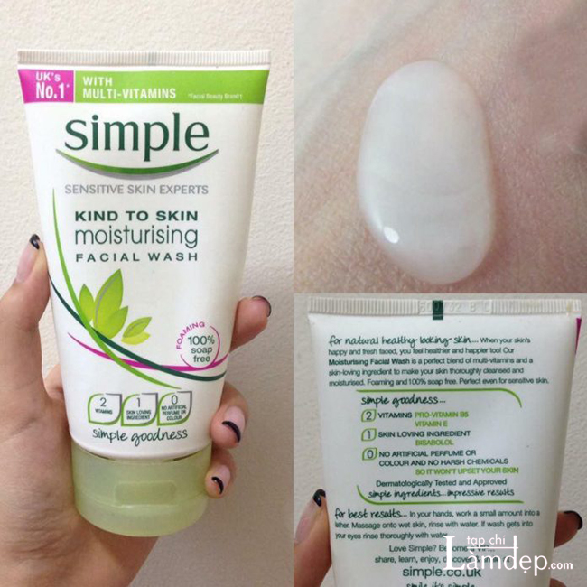 Thành phần và kết cấu sữa rửa mặt cho da khô Simple Kind To Skin Moisturising Facial Wash