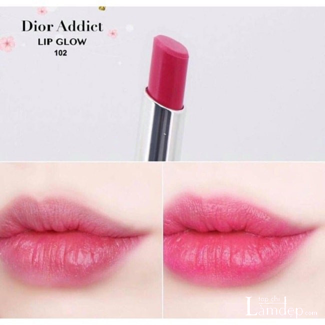 Sắc son Dior Addict Lip Glow 102 Matte Raspberry màu đỏ dâu ngọt ngào