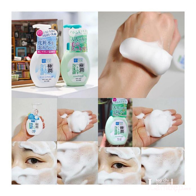 Công dụng sữa rửa mặt Hada Labo Gokujyun Hatomugi Bubble Face Wash màu trắng