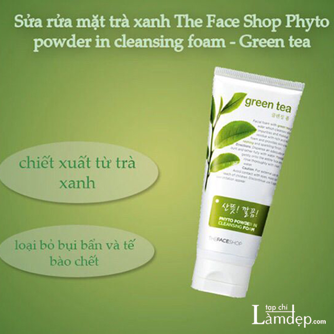 Công dụng sữa rửa mặt trà xanh The Face Shop Phyto Powder in Cleasing Foam Green Tea
