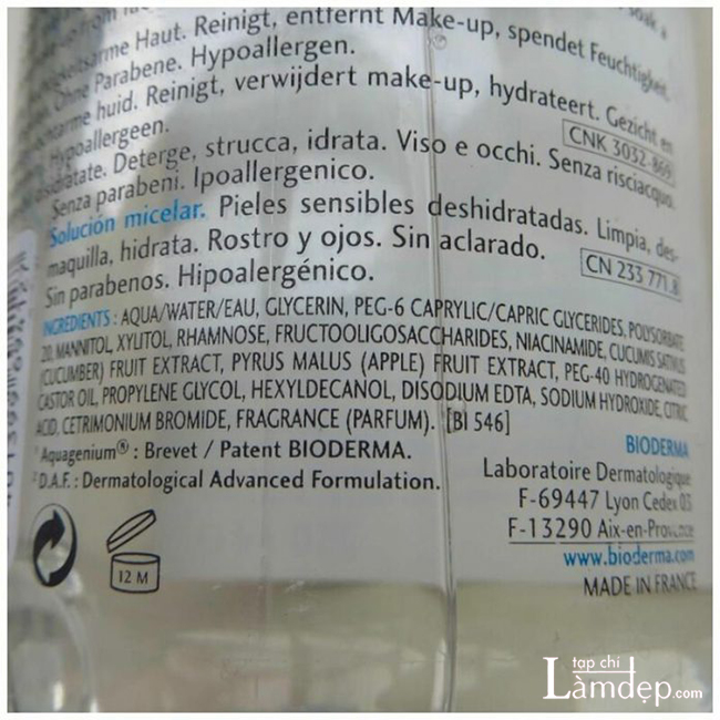 Nước tẩy trang Bioderma Hydrabio H2O có thành phần cực dịu nhẹ