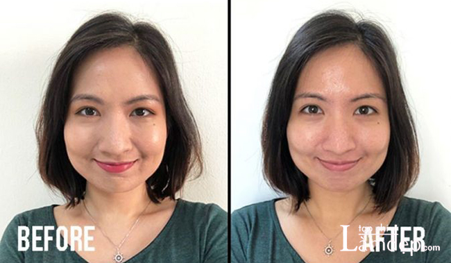 Aimee trước và sau khi sử dụng nước tẩy trang (sử dụng cho cả vùng mắt và môi)