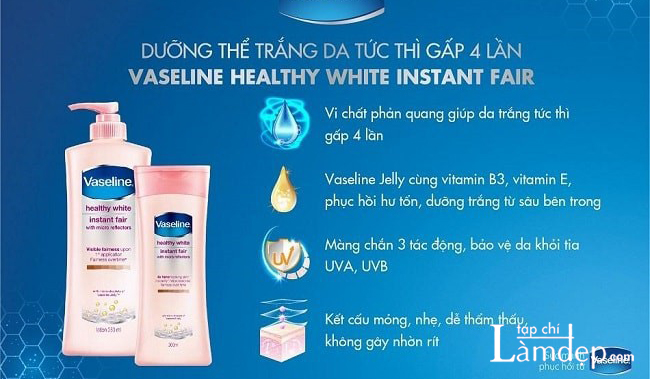 Vaseline Healthy White Instant Fair cho hiệu ứng trắng da tức thì